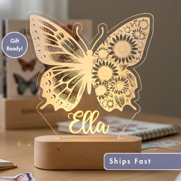 Customized Butterfly Name Light | Sunflower LED Sign for Kids’ Bedrooms - Picture 1 of 8